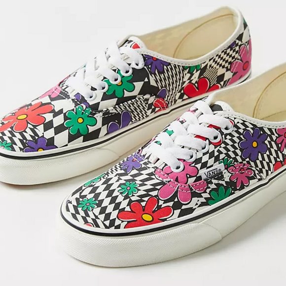 NEW Vans Authentic Checkerboard Flower Floral Printed Marshmallow Sneakers 6.5 - Picture 7 of 8